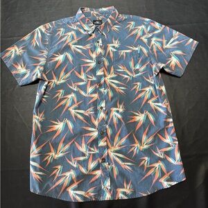 O'Neill Blue and Orange Tropical Print Button Down Shirt Size L